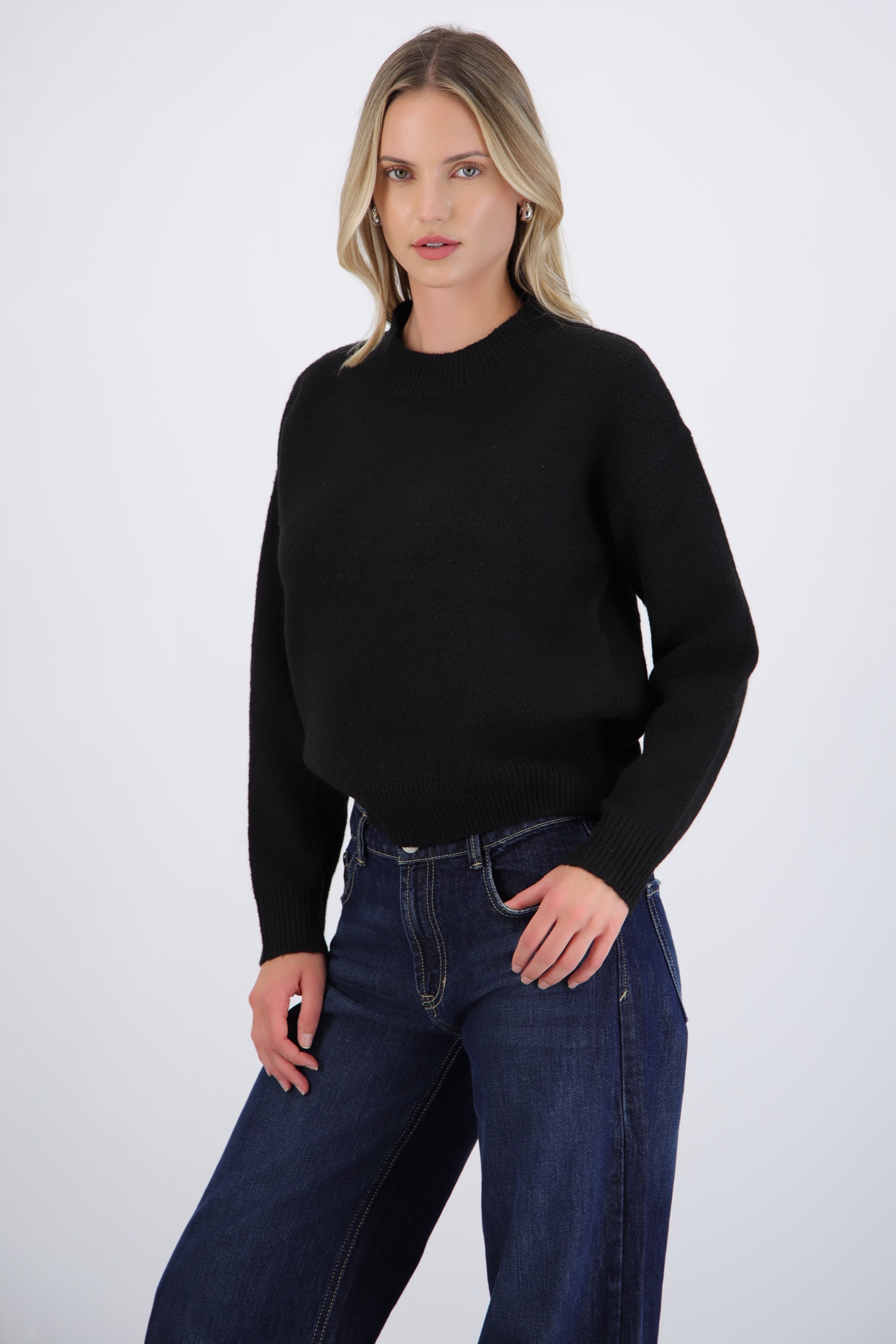 Suéter cuello redondo textura suave