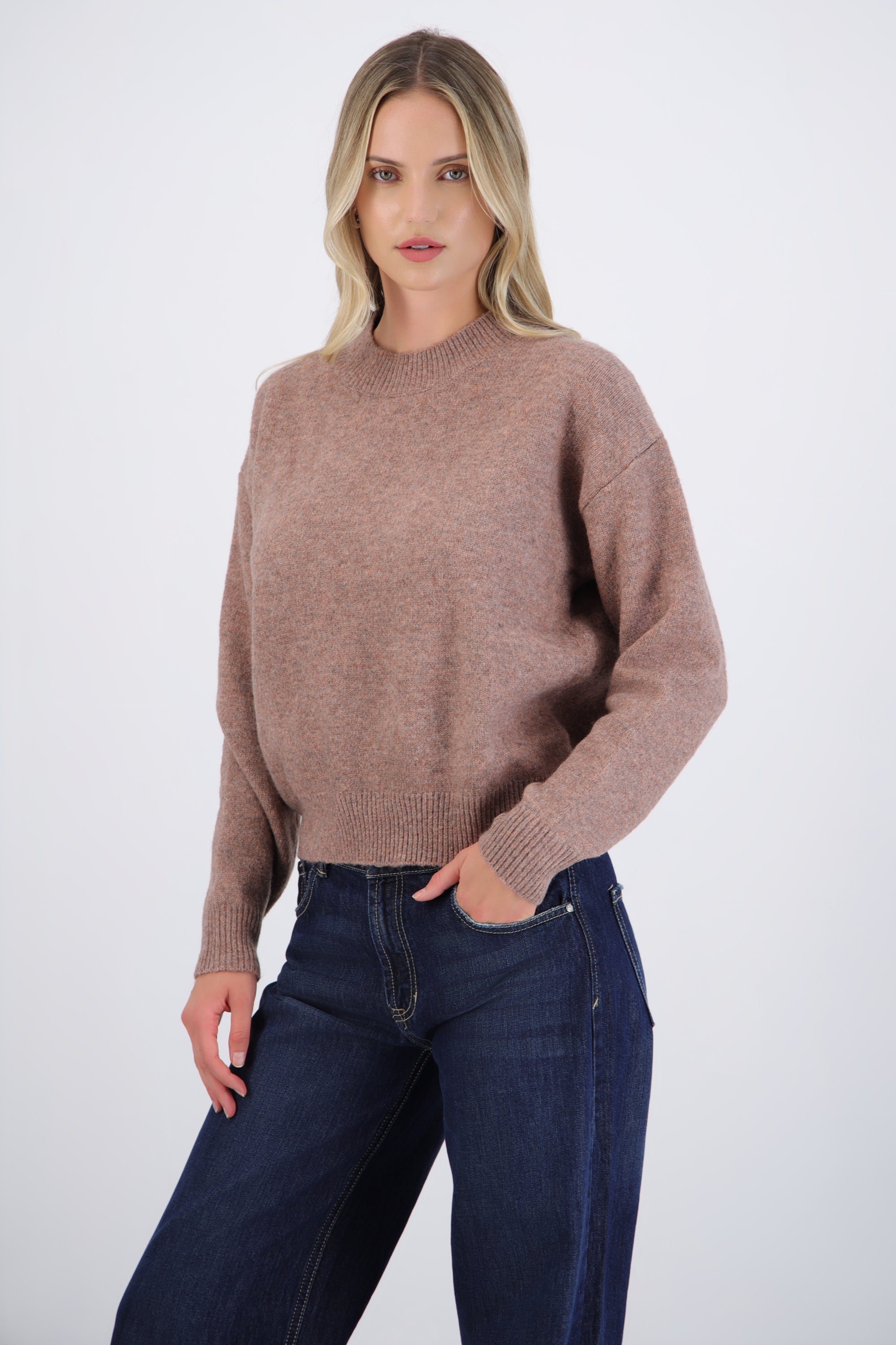 Suéter cuello redondo textura suave