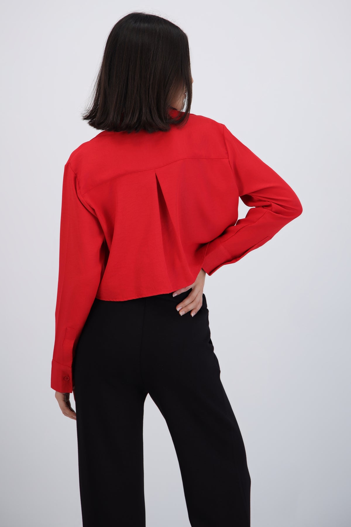 Camisa lisa de manga larga ROJO