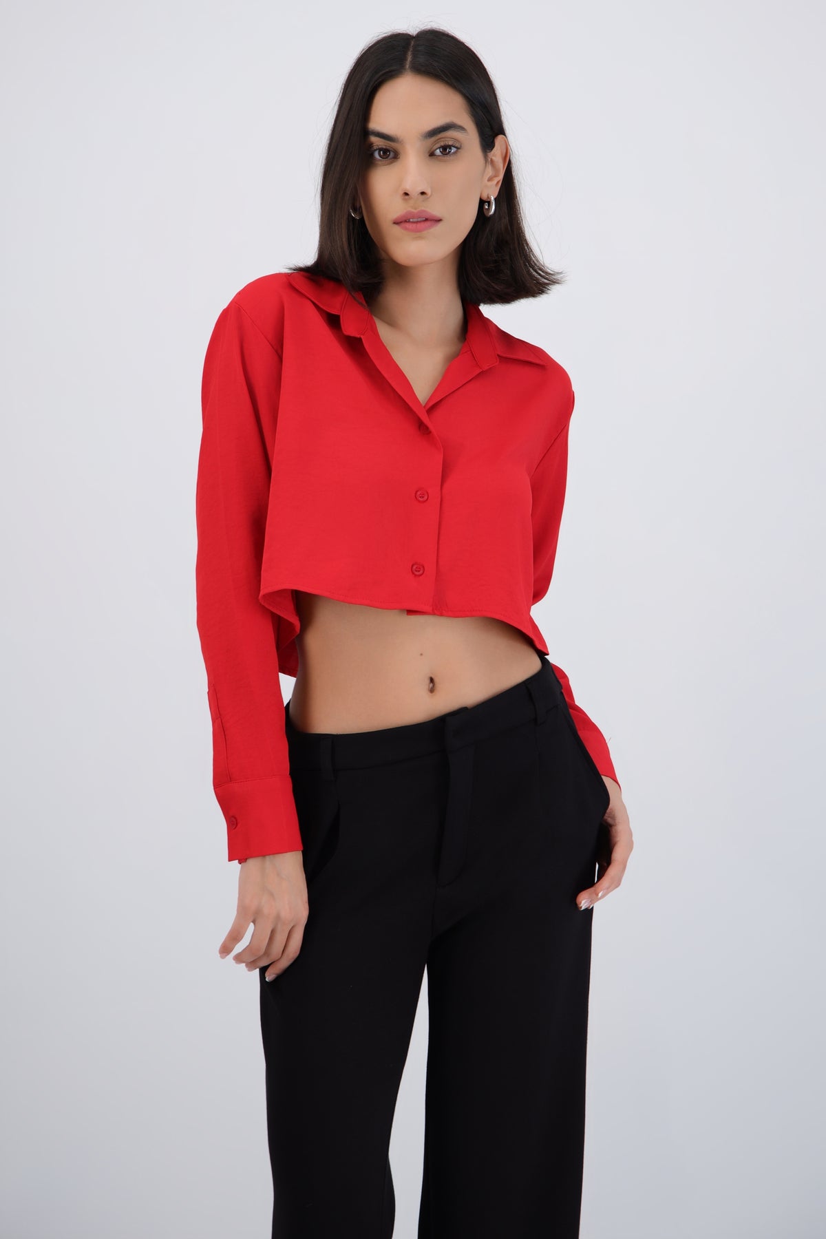 Camisa lisa de manga larga ROJO