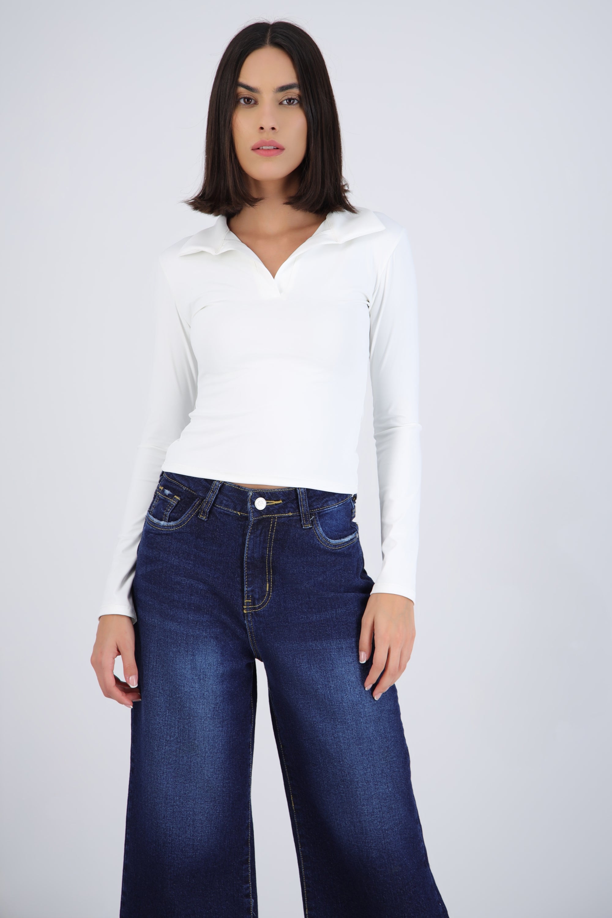 Top polo manga larga liso