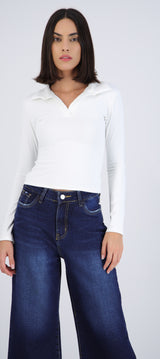 Top polo manga larga liso
