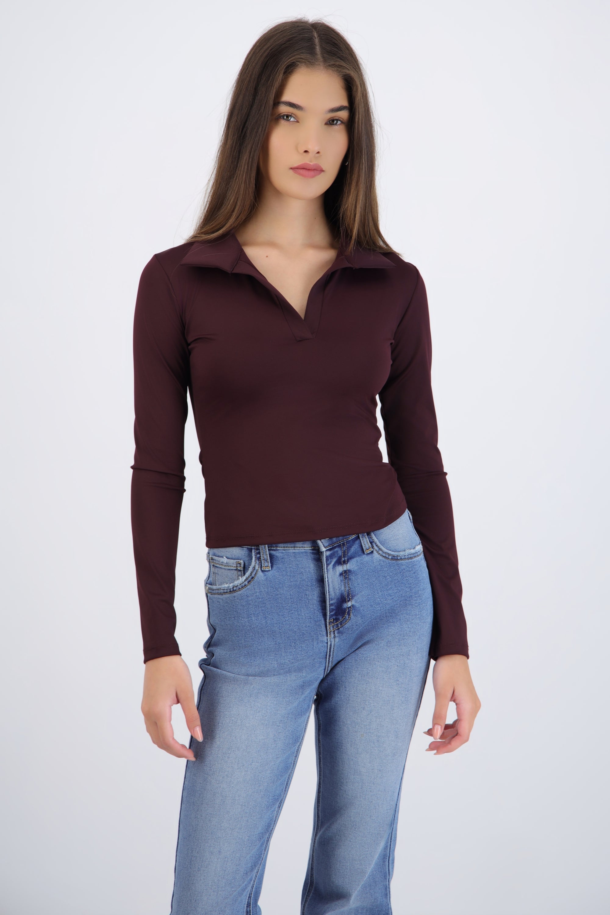Top polo manga larga liso
