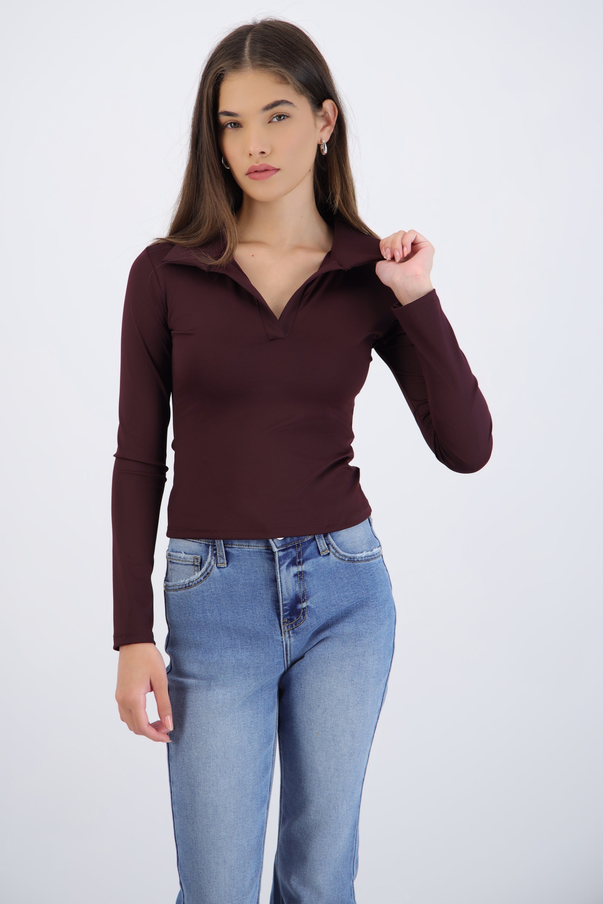 Top polo manga larga liso