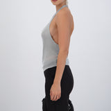 Top halter cuello cascada metálico