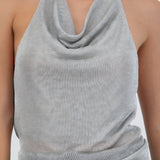 Top halter cuello cascada metálico