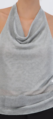 Top halter cuello cascada metálico