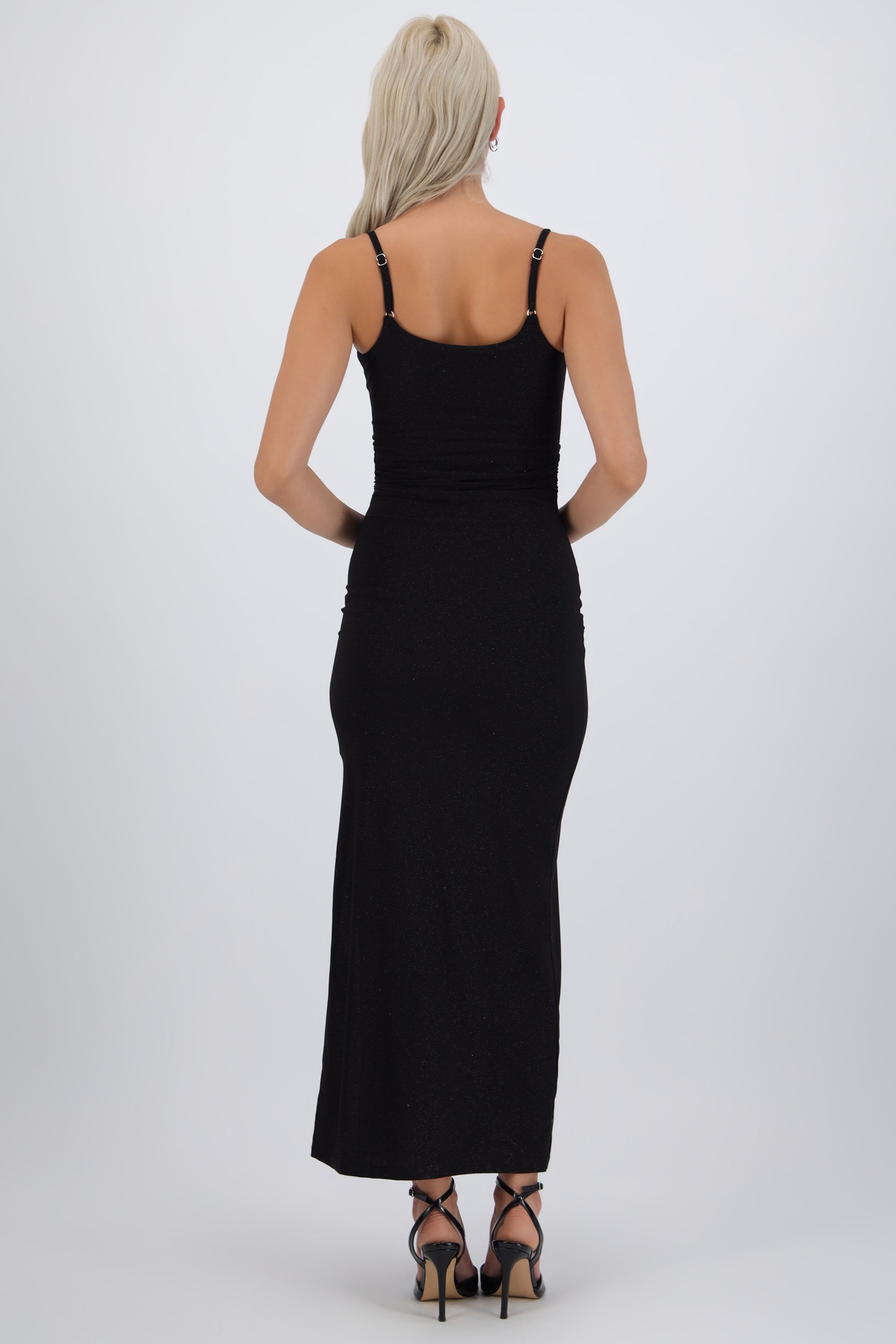 Vestido brillos tirantes con detalle frunce
