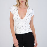 Top escote v manga corta polka dots