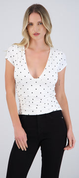 Top escote v manga corta polka dots