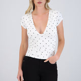 Top escote v manga corta polka dots
