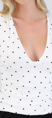 Top escote v manga corta polka dots