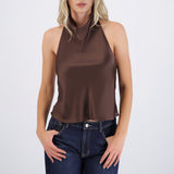 Top halter de cuello cascada satinado