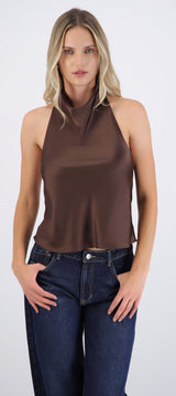 Top halter de cuello cascada satinado