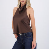 Top halter de cuello cascada satinado