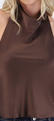 Top halter de cuello cascada satinado
