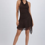 Vestido falda asimetría brillos