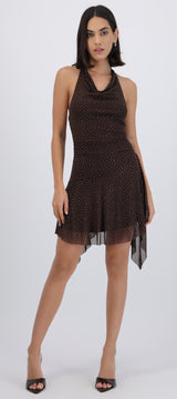 Vestido falda asimetría brillos