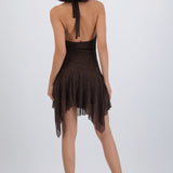 Vestido falda asimetría brillos