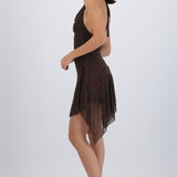 Vestido falda asimetría brillos