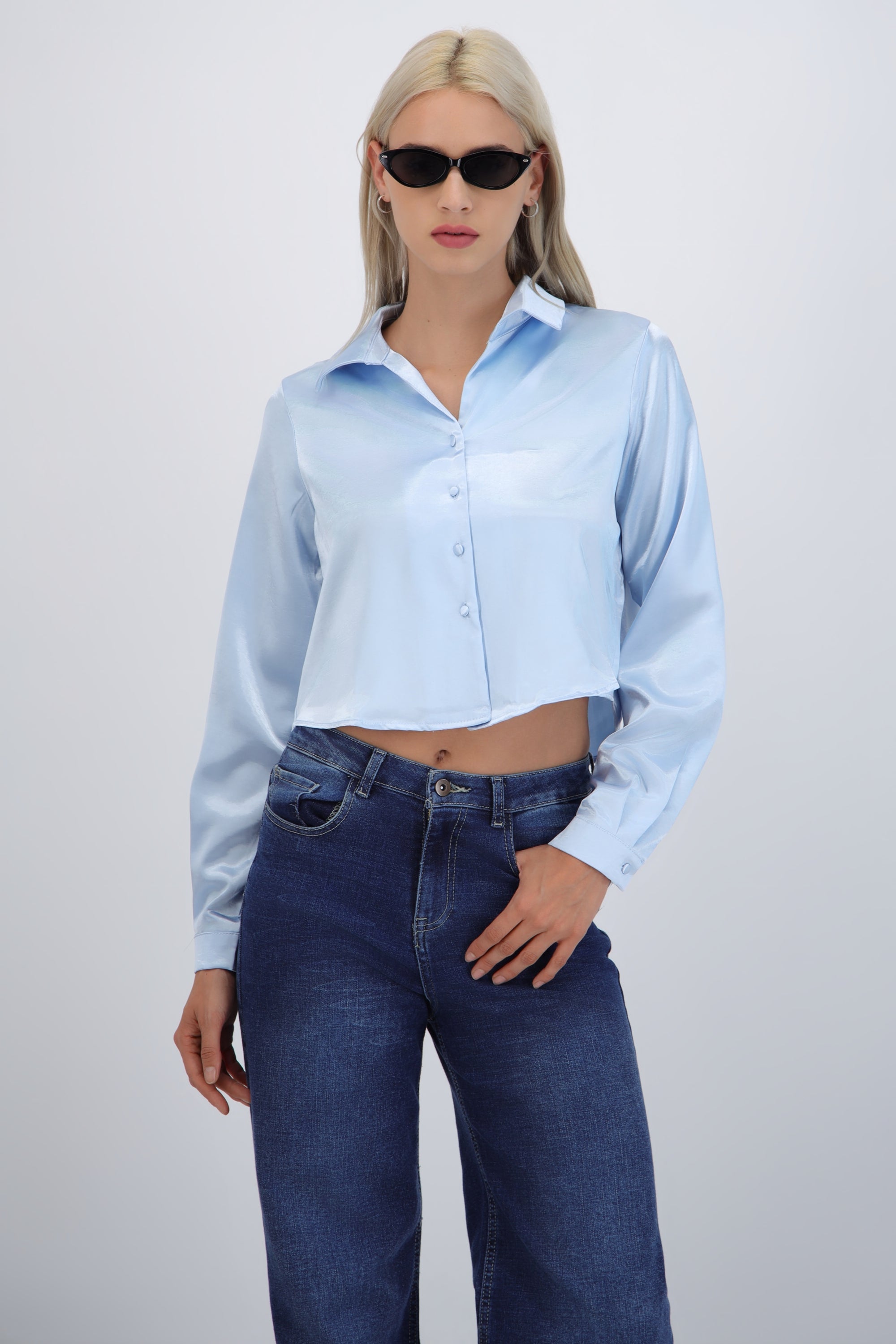 Camisa cropped satin