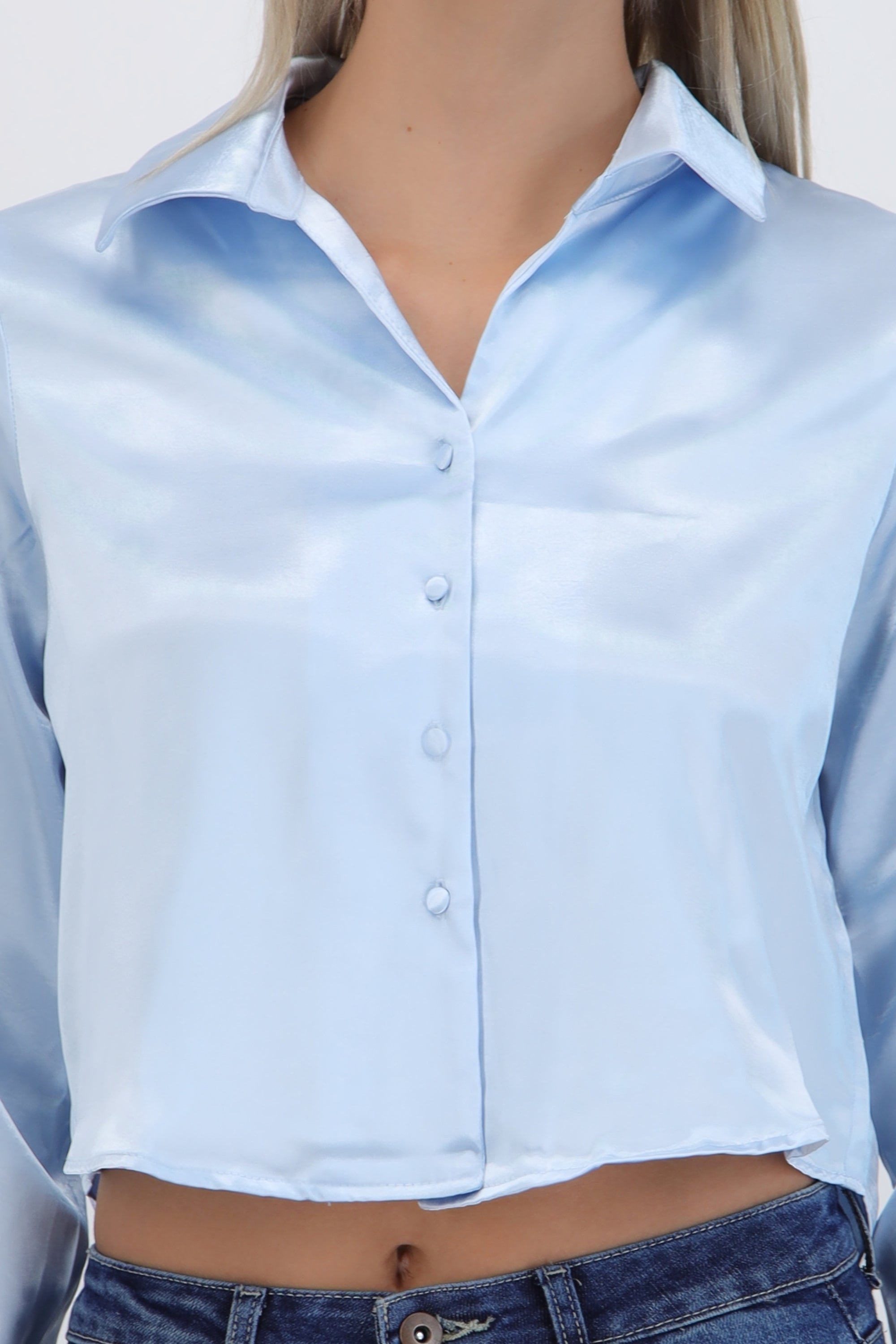 Camisa cropped satin