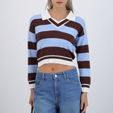Suéter cuello polo doble rayas