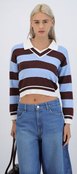 Suéter cuello polo doble rayas