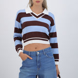 Suéter cuello polo doble rayas