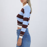 Suéter cuello polo doble rayas