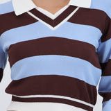Suéter cuello polo doble rayas