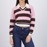Suéter cuello polo doble rayas