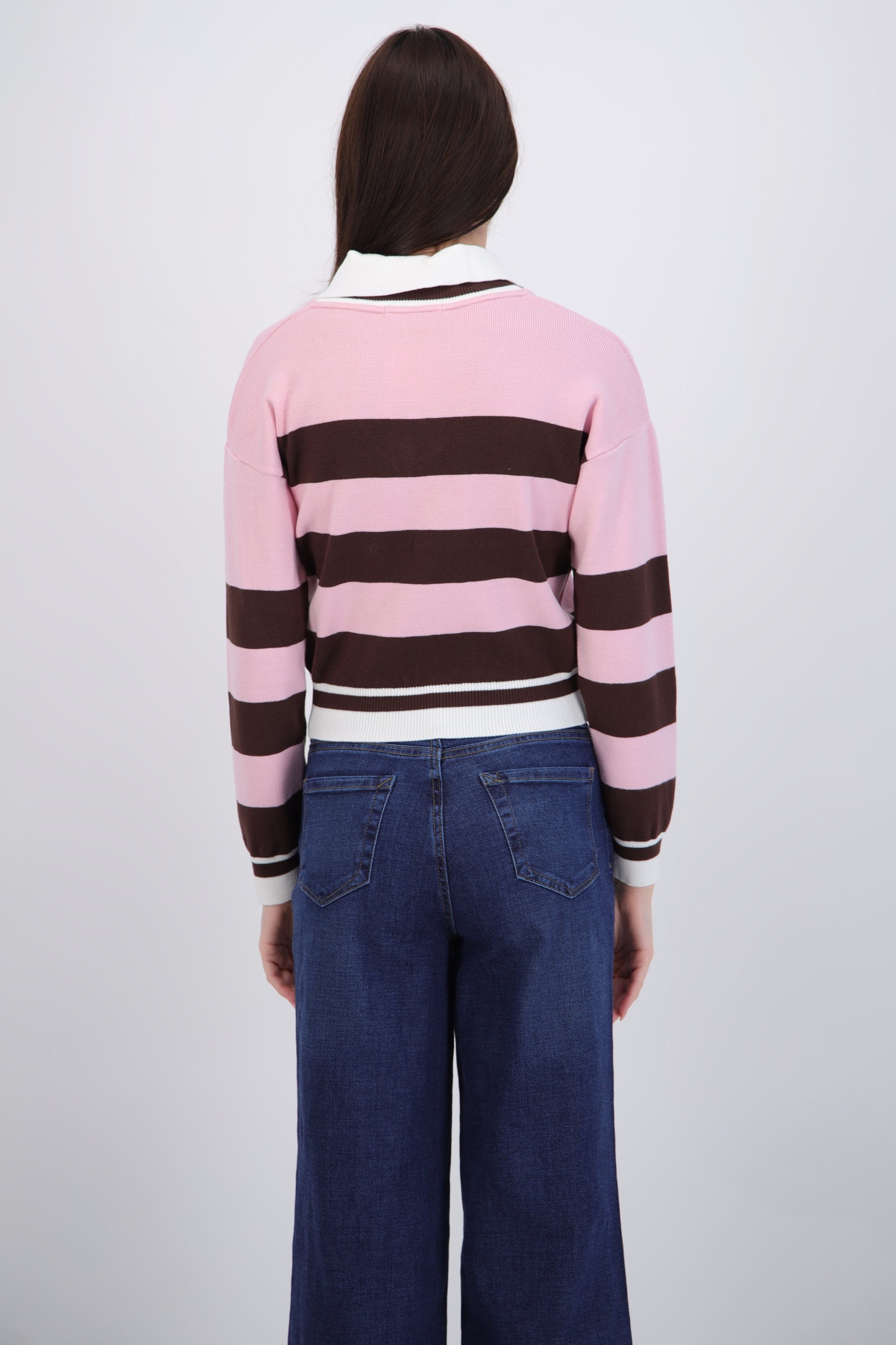 Suéter cuello polo doble rayas