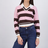 Suéter cuello polo doble rayas