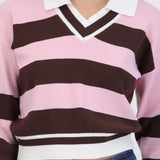Suéter cuello polo doble rayas