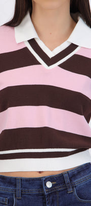 Suéter cuello polo doble rayas