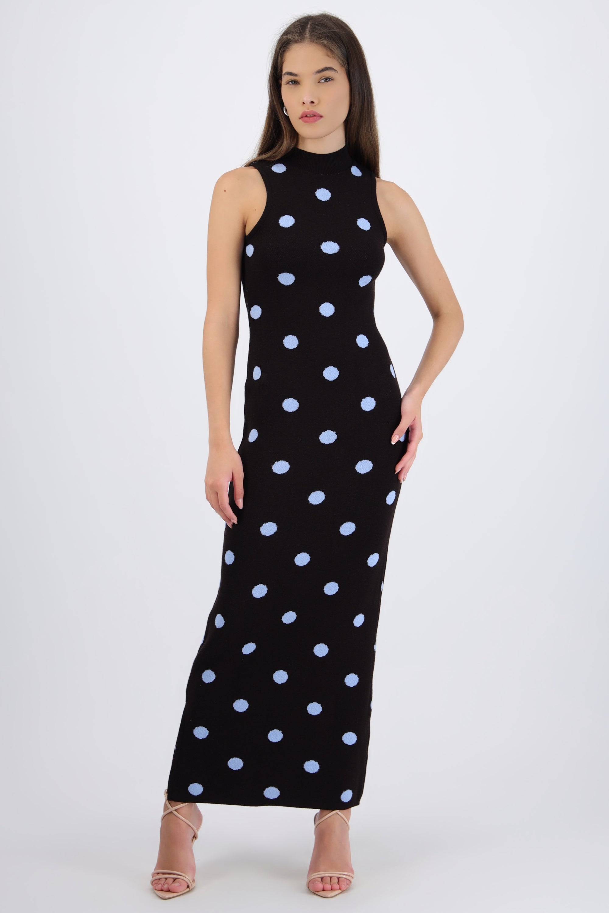 Vestido maxi polka tejido