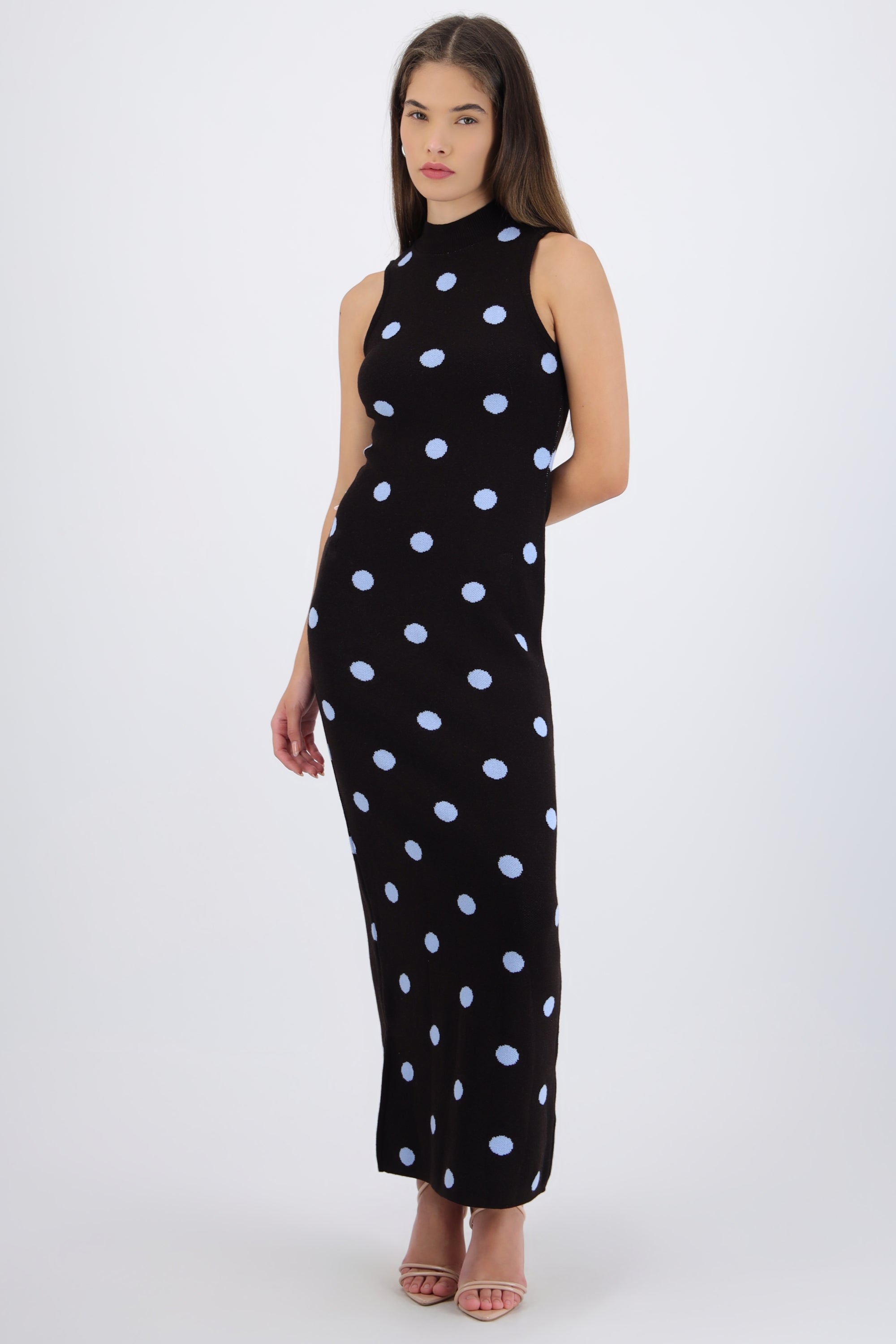 Vestido maxi polka tejido