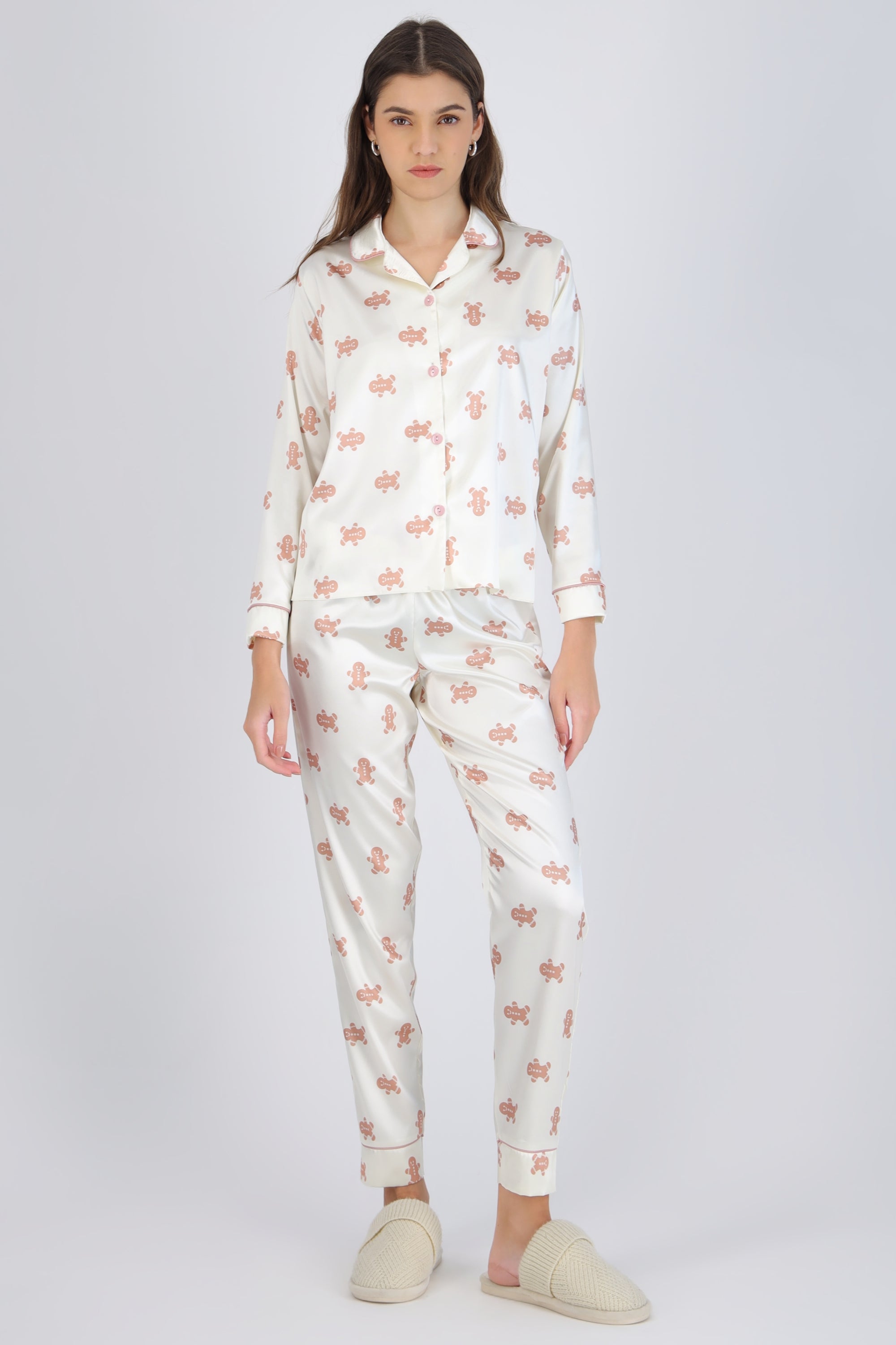 Pijama camisera satín estampado navideño