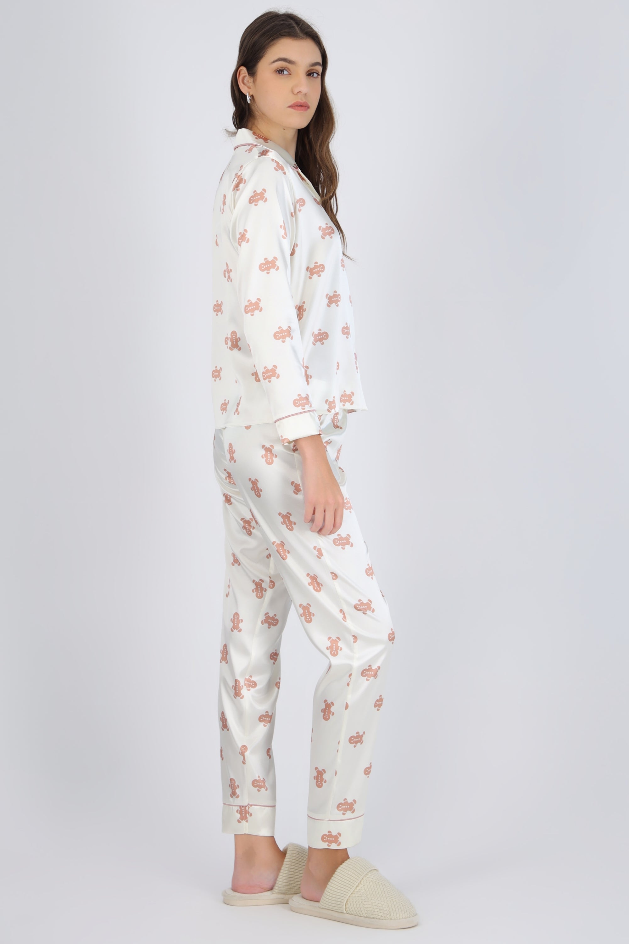 Pijama camisera satín estampado navideño