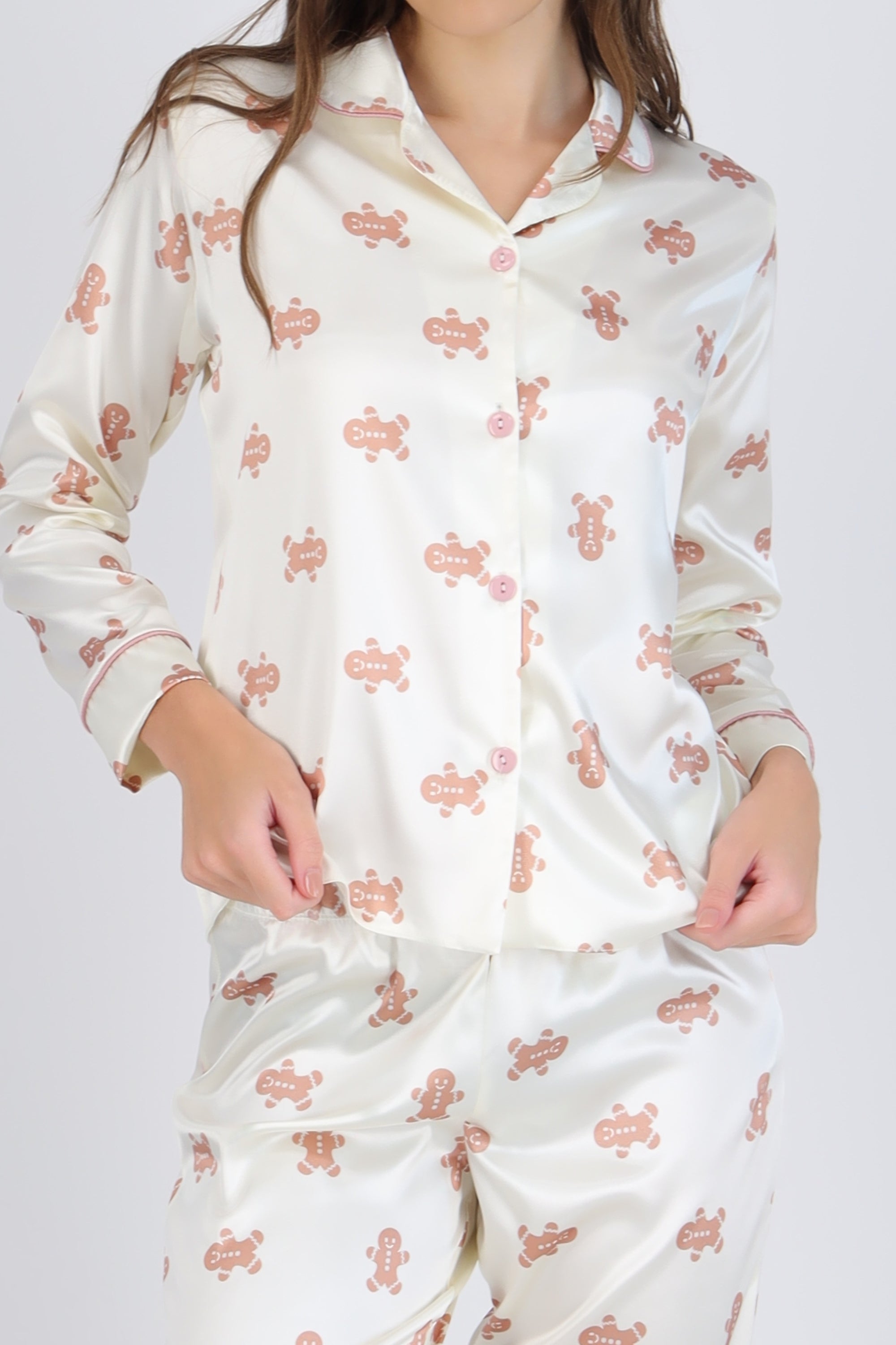 Pijama camisera satín estampado navideño