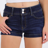 Denim mini short botón doble