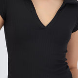 Top tipo polo detalle texturas rayas