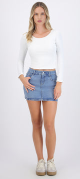 Denim mini falda recta