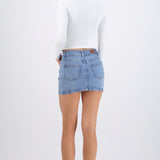 Denim mini falda recta