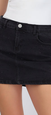 Mini falda denim brillos