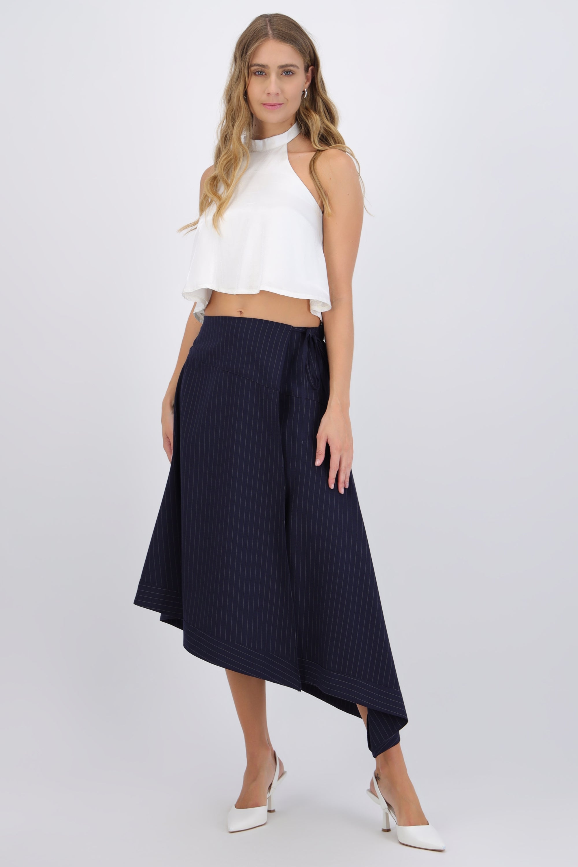 Falda midi asimetrica rayas