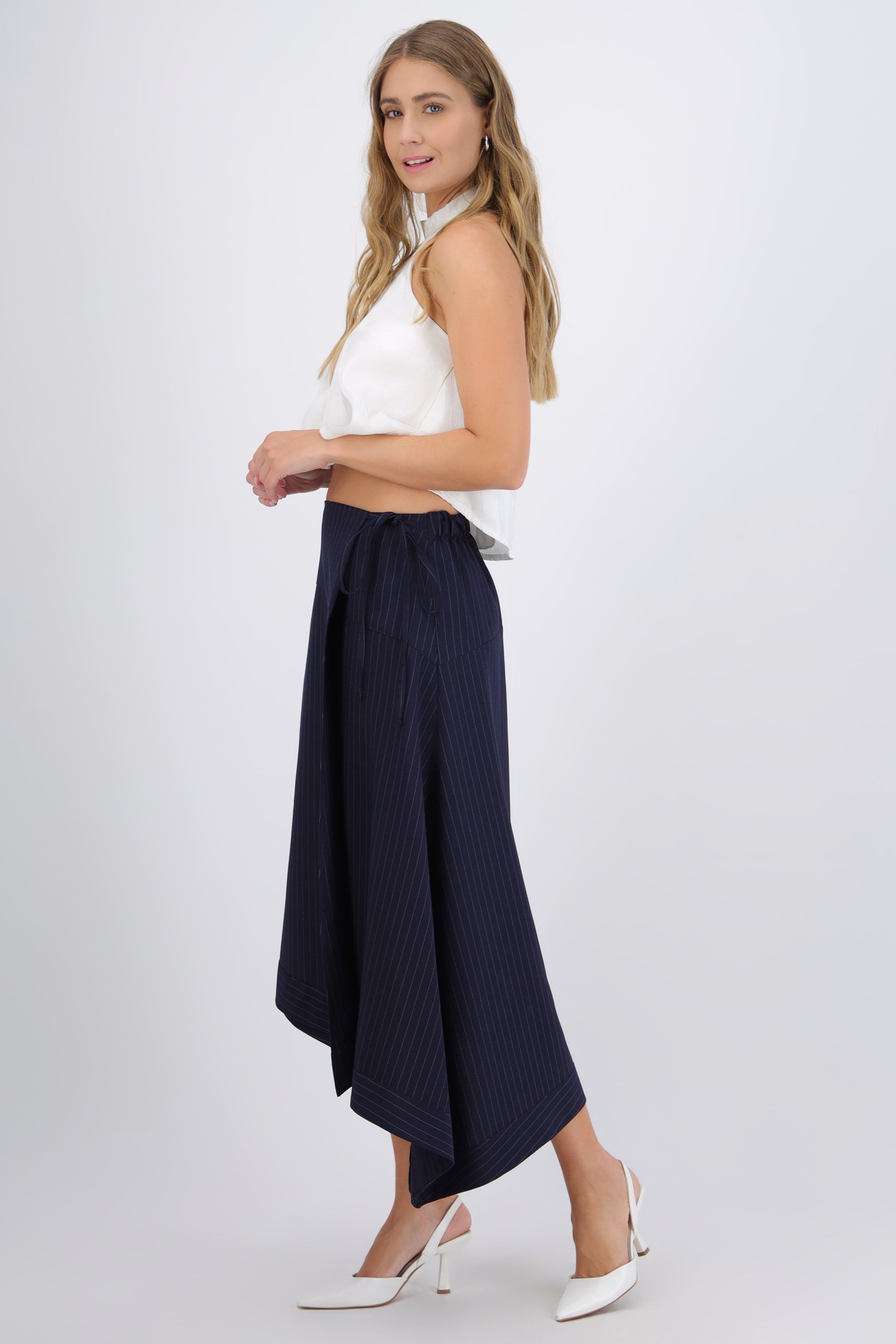 Falda midi asimetrica rayas