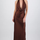 Vestido maxi escote cascada profundo