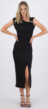 Vestido rib asimetrico detalle metalico